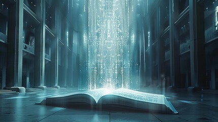 Futuristic beams emerging from a book, conceptual and artistic, symbolizing advanced education, contemporary and vibrant graphic design 8K , high-resolution, ultra HD,up32K HD