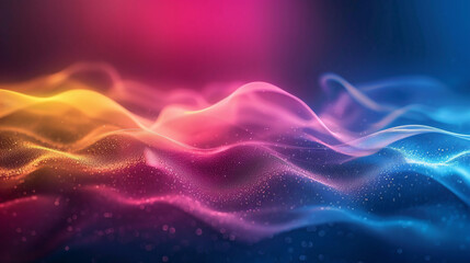 Obraz premium Grainy gradient background blue pink yellow abstract glowing color wave black dark backdrop noise texture