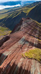 Rainbow Mountain, Peru. Also known as Cerro Colorado near to Cusco. Aerial view.