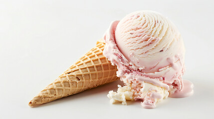 Ice Cream Scoop on Waffle Cone Isolated on A White Background