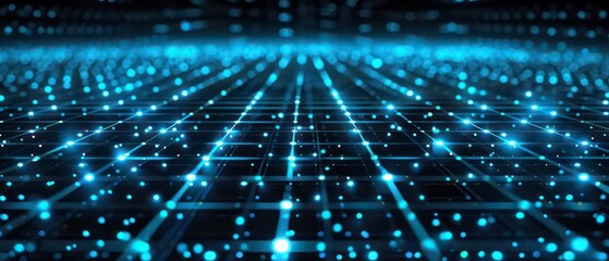 neon blue grid on a black background, glowing in mesmerizing fractal formations