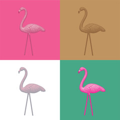 Retro engraved pink flamingo lawn ornament vector illustration