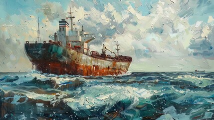 Fototapeta premium Caspian Sea, big liner, big ship, carry oil. 