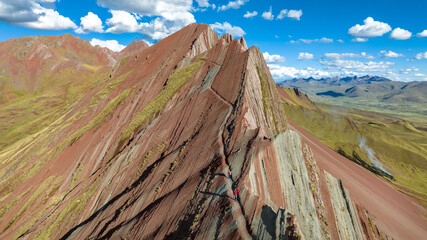 Rainbow Mountain, Peru. Also known as Cerro Colorado near to Cusco. Aerial view.
