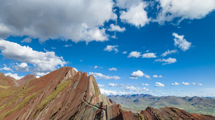 Rainbow Mountain, Peru. Also known as Cerro Colorado near to Cusco. Aerial view.