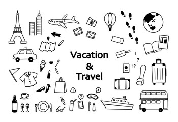 シンプルな旅行イラストセット_線画