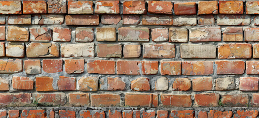 Obraz premium Close-up of a rustic brick wall with detailed textures and weathered stones. Ideal for backgrounds or design projects needing a vintage, rugged look.