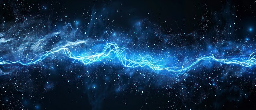 Dynamic blue electricity splash surges against a dramatic black backdrop, evoking energy and power