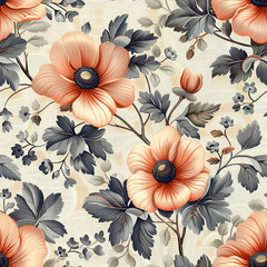 Seamless floral pattern with flowers on summer background, watercolor illustration. Template design for textiles, interior, clothes, wallpaper