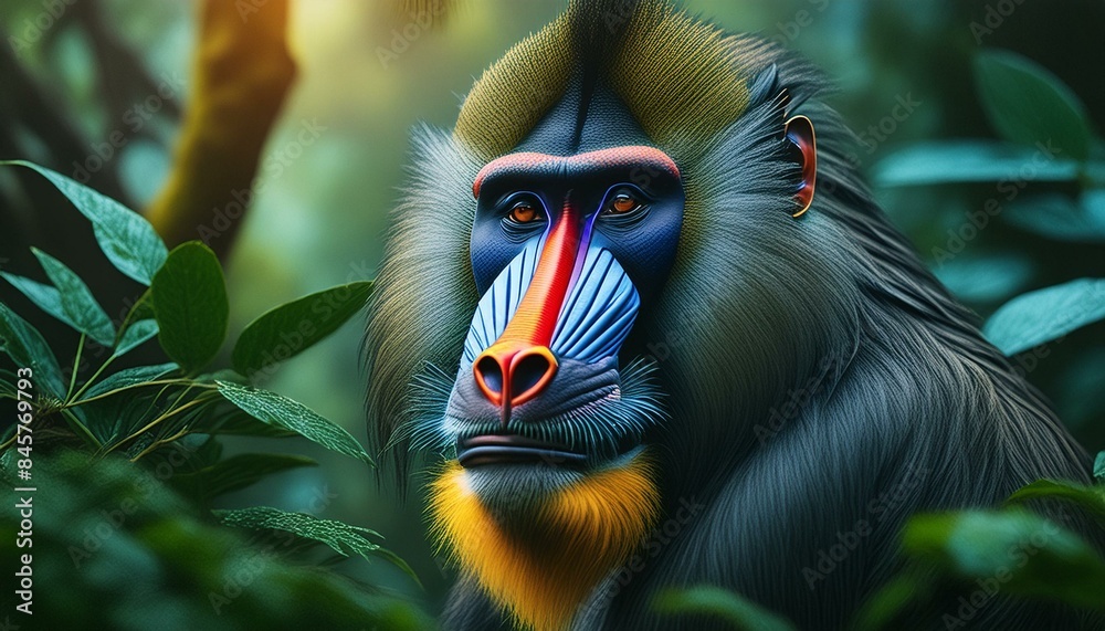 Wall mural portrait of a male mandrill