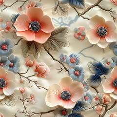 Seamless floral pattern with flowers on summer background, watercolor illustration. Template design for textiles, interior, clothes, wallpaper