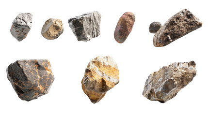 Set of floating rocks, isolated on white.