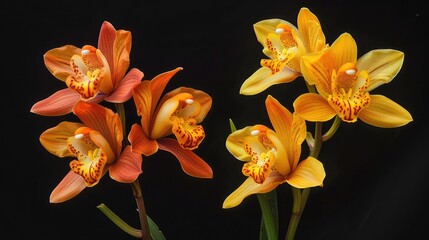 Yellow and orange blooms of Cymbidium faberi orchid