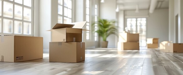 As neat rows of packed boxes fill the room, they symbolize the curated chaos of moving and recollecting life elsewhere.