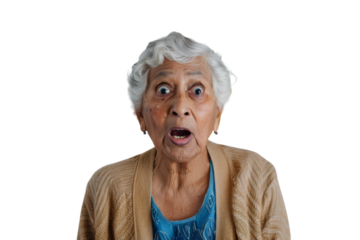 Surprised elderly Indian woman looking at the camera.