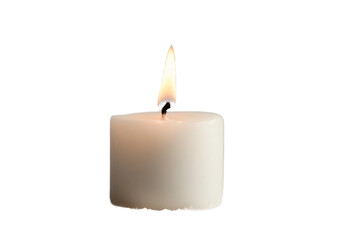 Burning white candle isolated on transparent background cutout