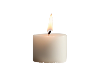 Burning white candle isolated on transparent background cutout