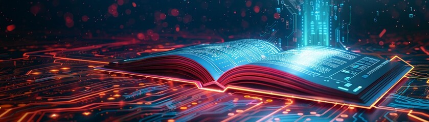 Modern electronic book cover with auto buttons and circuit board design, vibrant and technical, sleek and stylish illustration 8K , high-resolution, ultra HD,up32K HD