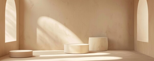 Minimal abstract background for product presentation with sunlight and shadows