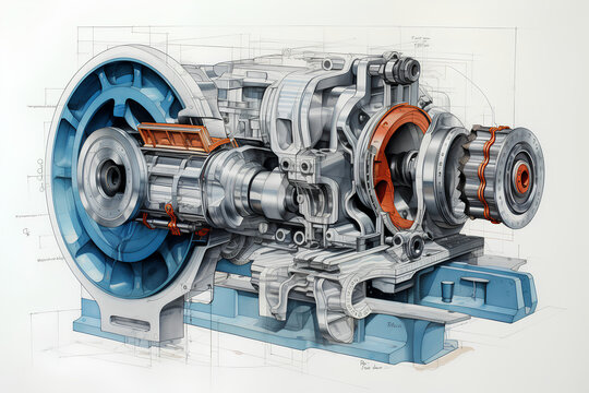 Cross Section of industrial pump for heavy duty equipment