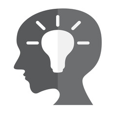 Light brain head icon in flat style