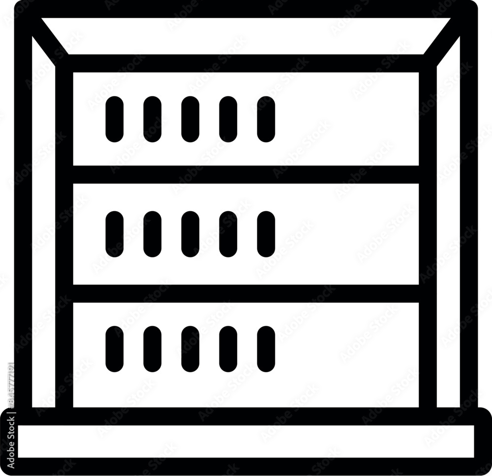 Poster line art icon of a server rack, symbolizing data storage and processing in a network infrastructure