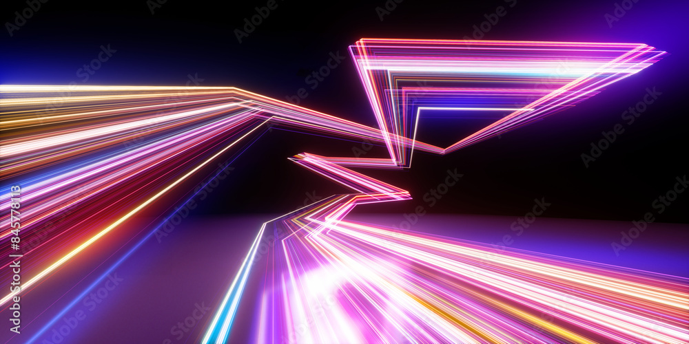 Wall mural 3d render, abstract geometric neon background. internet technology of future network. digital data t