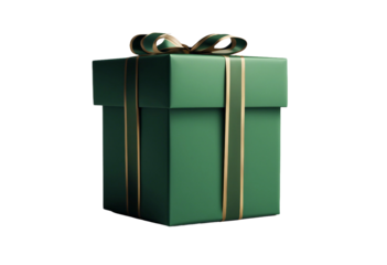 Green gift box isolated on transparent background cutout