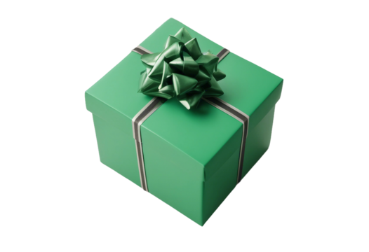 Green gift box isolated on transparent background cutout