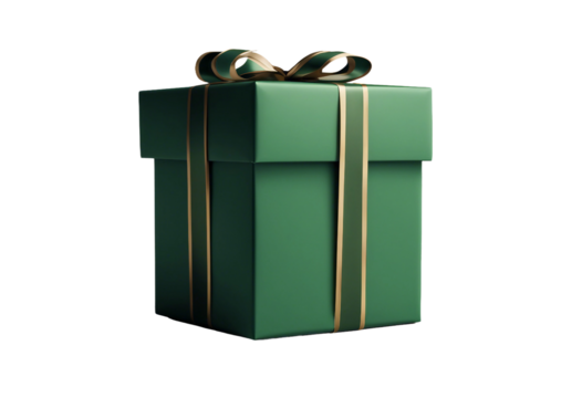 Green gift box isolated on transparent background cutout