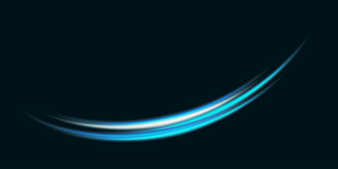 Abstract light lines of speed movement, blue colors.Neon glowing curves.Abstract motion.Neon lines of blue speed. Dynamic traces.	