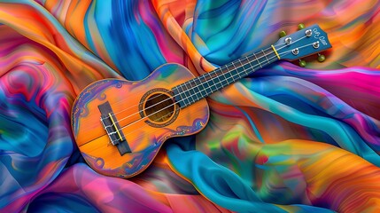 Naklejka premium Abstract portrait of a ukulele on a fabric background