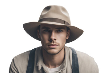 Man in hat isolated on transparent background cutout