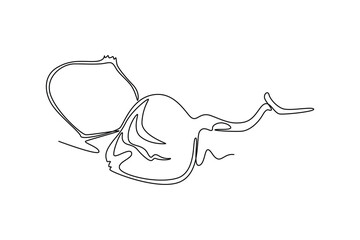 Continuous one line drawing of whole and sliced healthy organic jicama for orchard logo identity. Fresh yam vegetable concept for vegan farm icon. Single line draw design vector graphic illustration