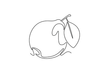 Single continuous line drawing whole healthy organic java guava for orchard logo identity. Fresh exotic fruitage concept for fruit garden icon. Dynamic one line draw graphic design vector illustration