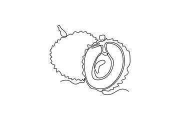 Single one line drawing whole and peeled healthy organic lychee for orchard logo identity. Fresh summer fruitage concept for fruit garden icon. Continuous line draw design graphic vector illustration