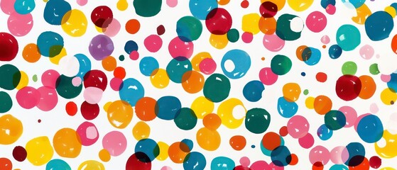 dots in lively randomly scattered, bright colors come together to form a playful and cheerful background