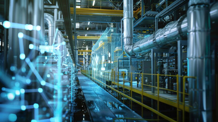 Fototapeta premium Digital interface overlay on a futuristic industrial facility