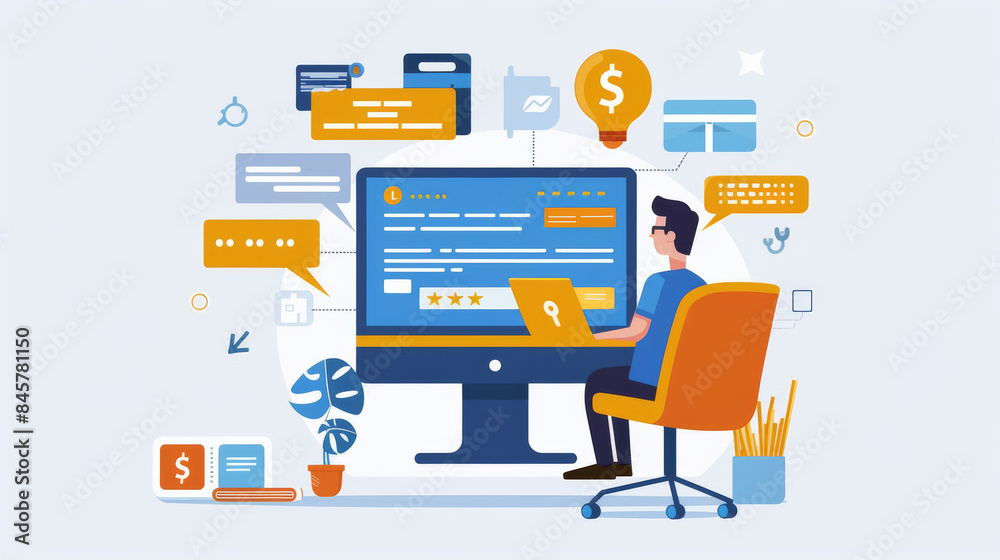 Wall mural digital workspace with a user engaging in online tasks