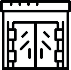 Minimalist black and white icon of a large double door, symbolizing access, industry, or storage