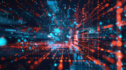 Fototapeta premium A computer generated image of a cityscape with a lot of red and blue dots