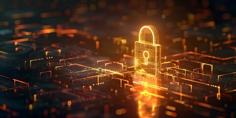 Cyber Security Technology Digital Padlock Icon for Online Data Protection. Concept Cyber Security, Technology, Digital Padlock, Online Data Protection, Icon
