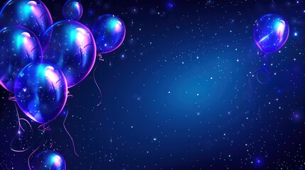 Colorful digital illustration of shiny balloons with reflections against a cosmic starry backdrop, conveying a celebration theme