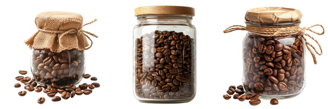 set of coffee beans in a jar isolated on transparent background