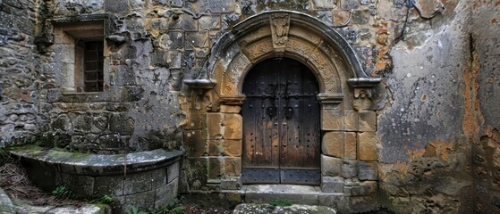 Stone medieval altar gate entrance
