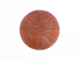 old worn basketball ball isolated on white background