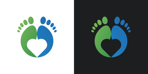 Creative foot care logo design with love element. Premium Vector