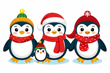  Christmas four cute penguin vector illustration