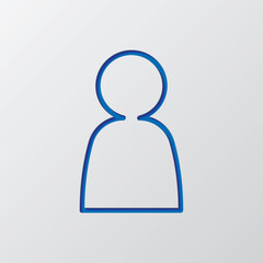 Human simple icon vector. Flat design. Paper cut design. Cutted blue symbol with shadow. Gray background
