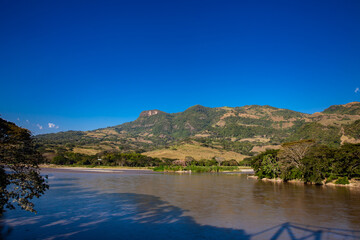 View of the Cauca River from the Cauca Bridge located at La Pintada in the Municipality of Aguadas at the department of Caldas in Colombia